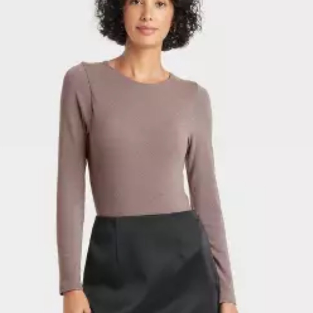 NWT Women’s A New Day Seamless Long Sleeve BodySuit, Gray with Gold Sparkle XS